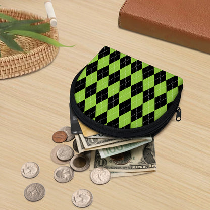 Black And Green Argyle Pattern Print Coin Purse