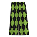 Black And Green Argyle Pattern Print Cotton Front Slit Maxi Skirt