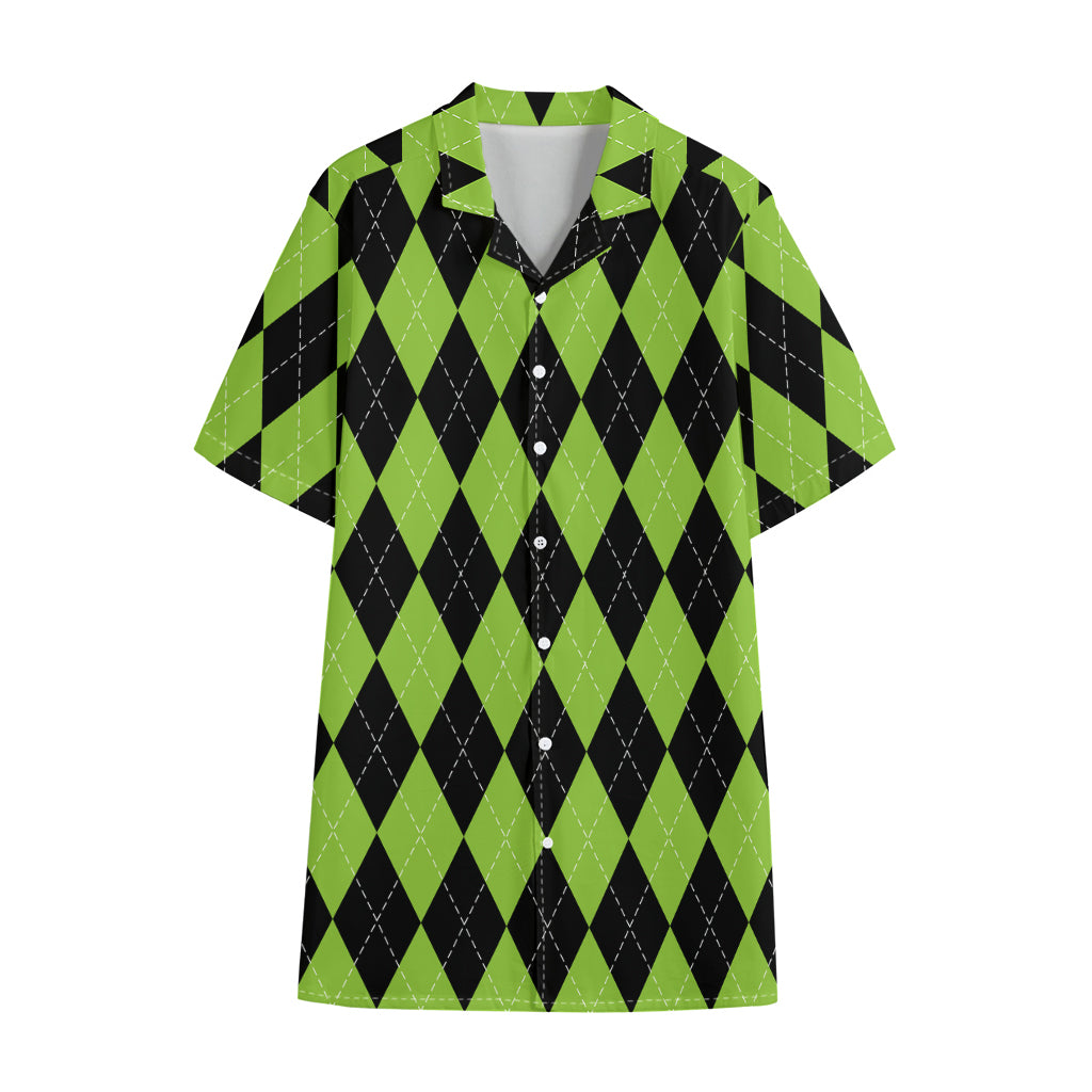 Black And Green Argyle Pattern Print Cotton Hawaiian Shirt