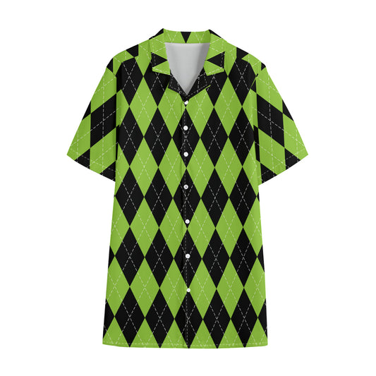 Black And Green Argyle Pattern Print Cotton Hawaiian Shirt