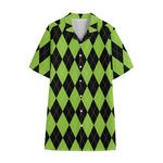 Black And Green Argyle Pattern Print Cotton Hawaiian Shirt