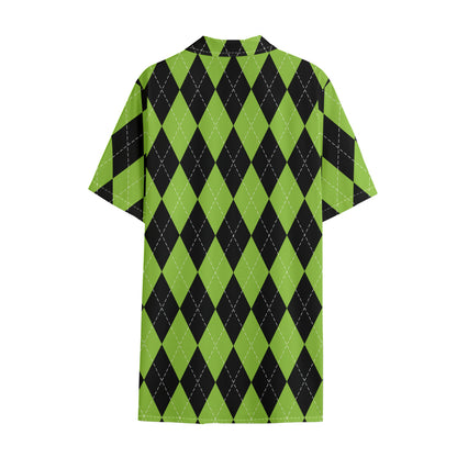 Black And Green Argyle Pattern Print Cotton Hawaiian Shirt