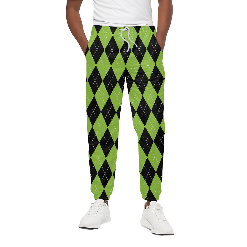 Black And Green Argyle Pattern Print Cotton Pants