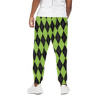 Black And Green Argyle Pattern Print Cotton Pants