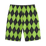 Black And Green Argyle Pattern Print Cotton Shorts