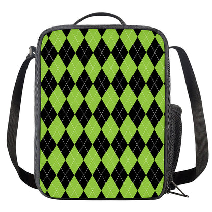 Black And Green Argyle Pattern Print Crossbody Lunch Bag