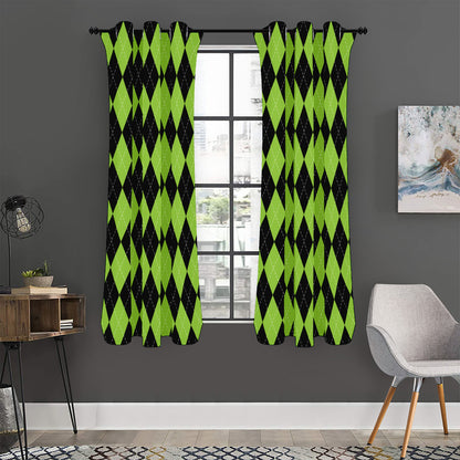 Black And Green Argyle Pattern Print Curtain