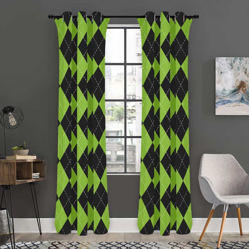 Black And Green Argyle Pattern Print Curtain
