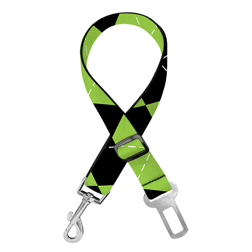 Black And Green Argyle Pattern Print Dog Seat Belt
