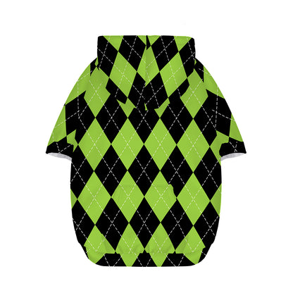 Black And Green Argyle Pattern Print Dog Zip Up Hoodie