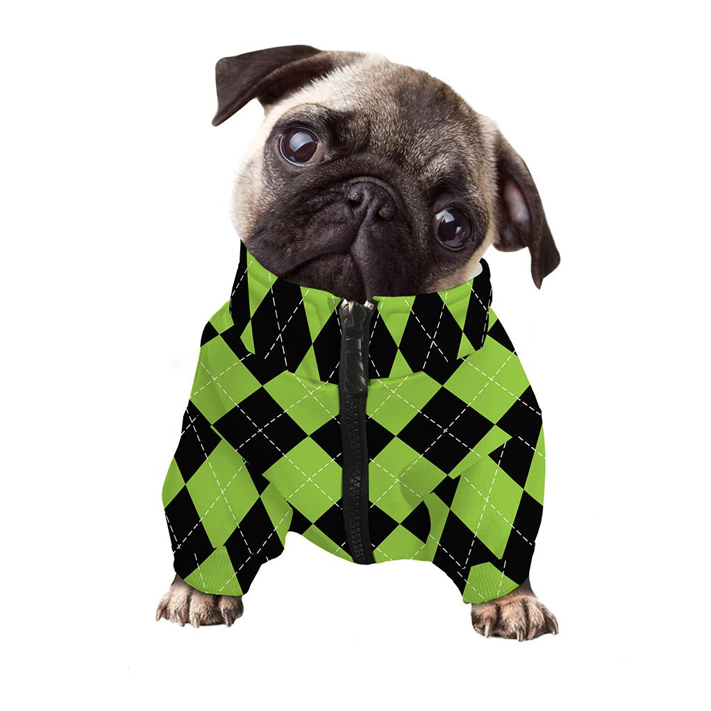 Black And Green Argyle Pattern Print Dog Zip Up Jacket
