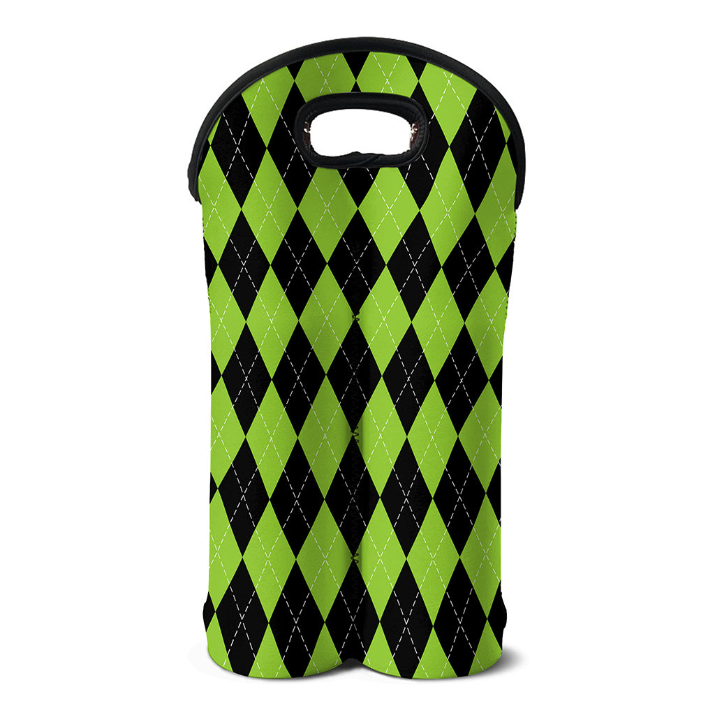 Black And Green Argyle Pattern Print Double Neoprene Wine Tote