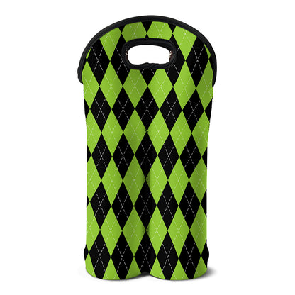 Black And Green Argyle Pattern Print Double Neoprene Wine Tote