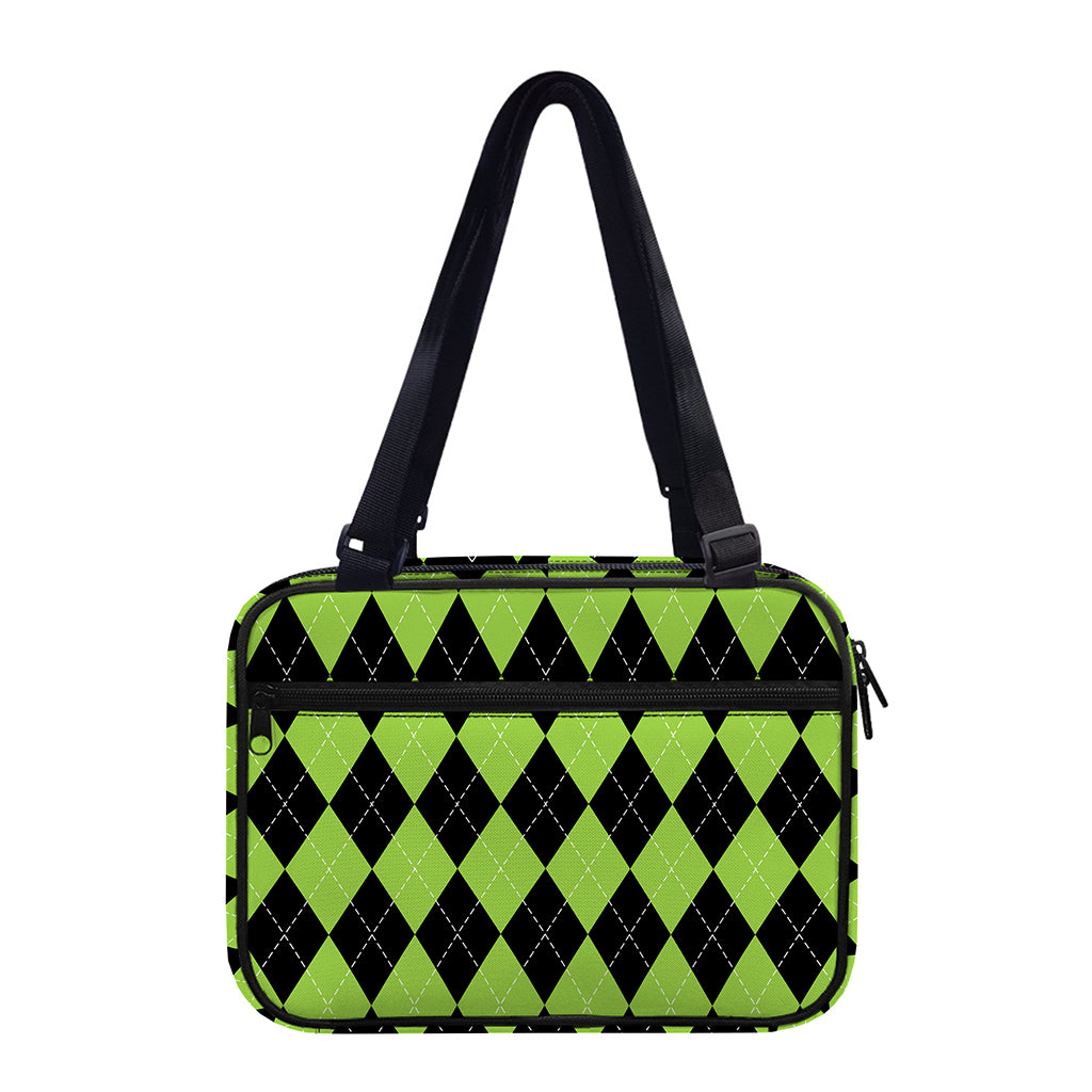 Black And Green Argyle Pattern Print Double Strap Bible Bag