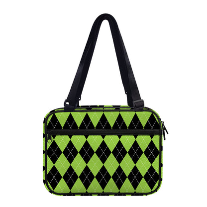 Black And Green Argyle Pattern Print Double Strap Bible Bag
