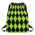 Black And Green Argyle Pattern Print Drawstring Backpack