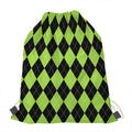 Black And Green Argyle Pattern Print Drawstring Bag