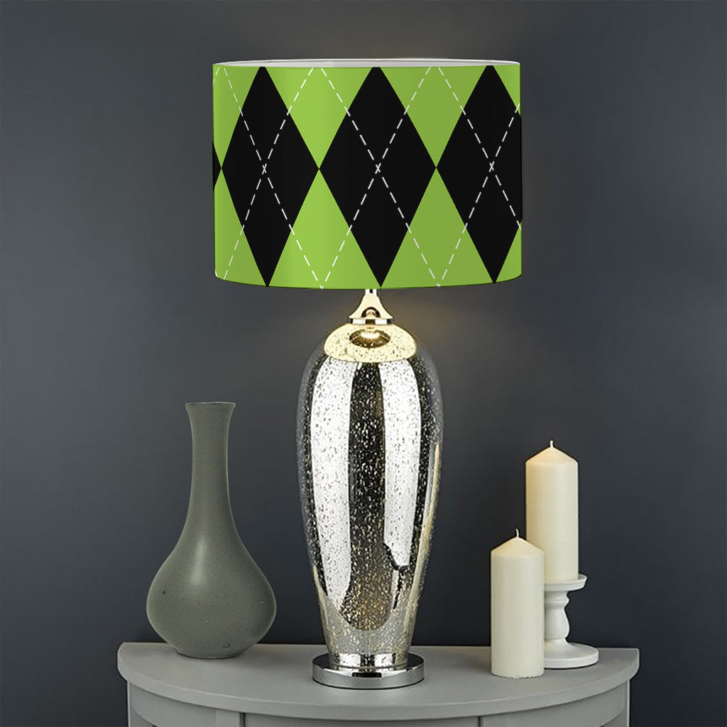 Black And Green Argyle Pattern Print Drum Lamp Shade