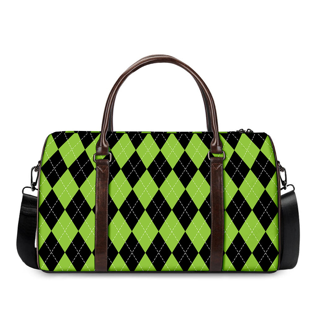 Black And Green Argyle Pattern Print Duffle Bag