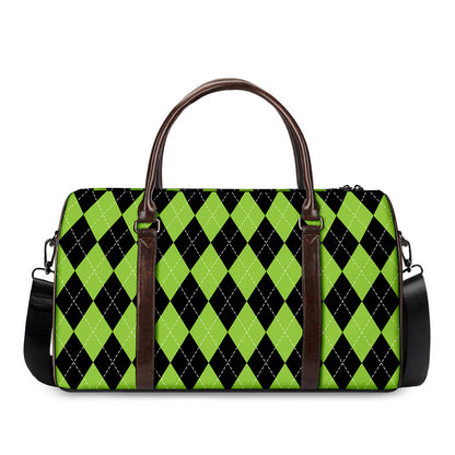 Black And Green Argyle Pattern Print Duffle Bag