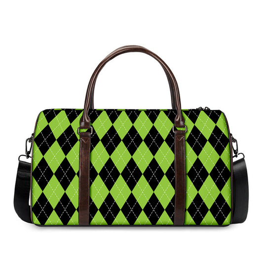Black And Green Argyle Pattern Print Duffle Bag