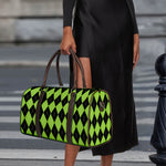 Black And Green Argyle Pattern Print Duffle Bag