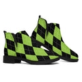Black And Green Argyle Pattern Print Flat Ankle Boots