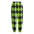 Black And Green Argyle Pattern Print Fleece Lined Knit Pants