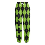 Black And Green Argyle Pattern Print Fleece Lined Knit Pants