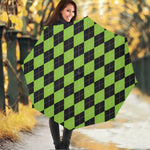 Black And Green Argyle Pattern Print Foldable Umbrella