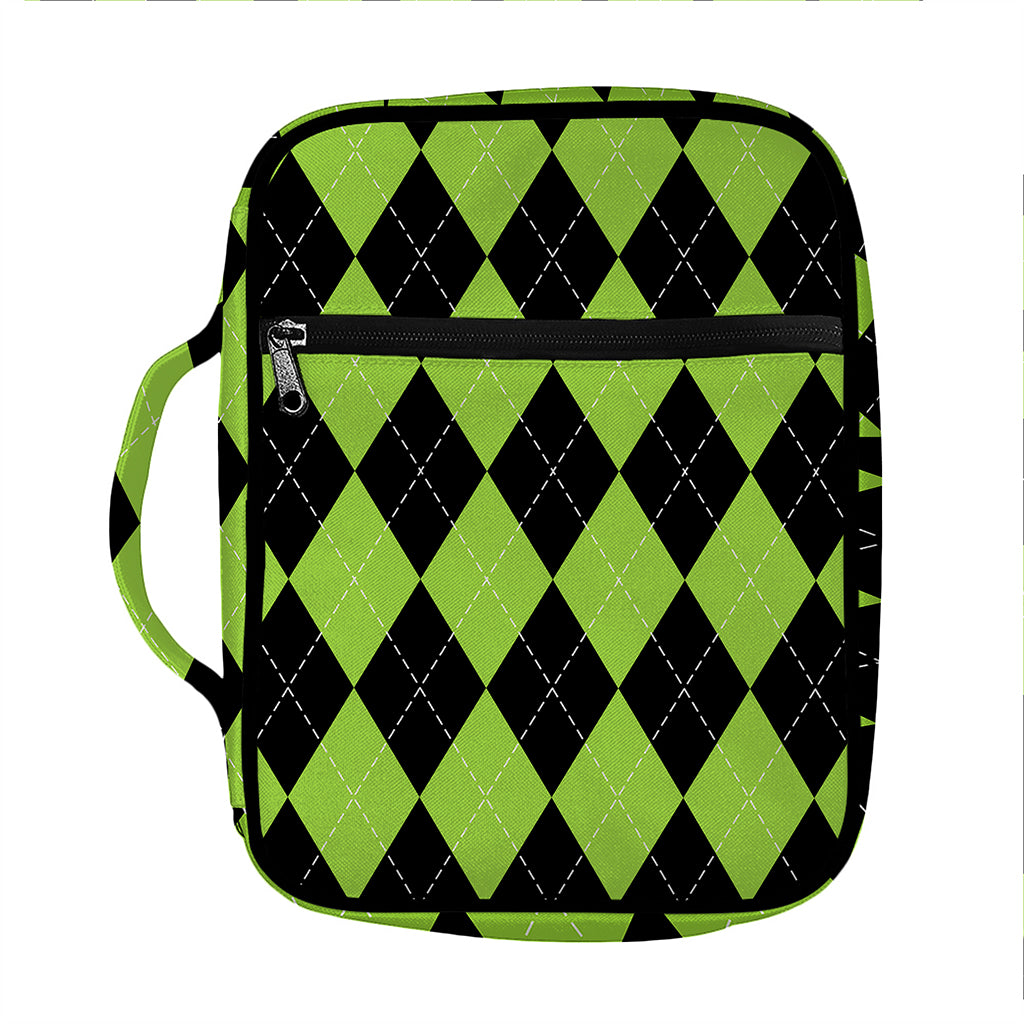 Black And Green Argyle Pattern Print Front Pocket Bible Bag