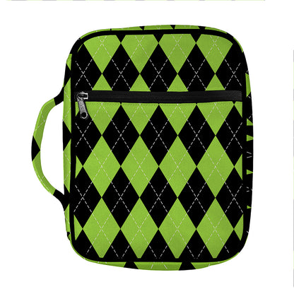 Black And Green Argyle Pattern Print Front Pocket Bible Bag