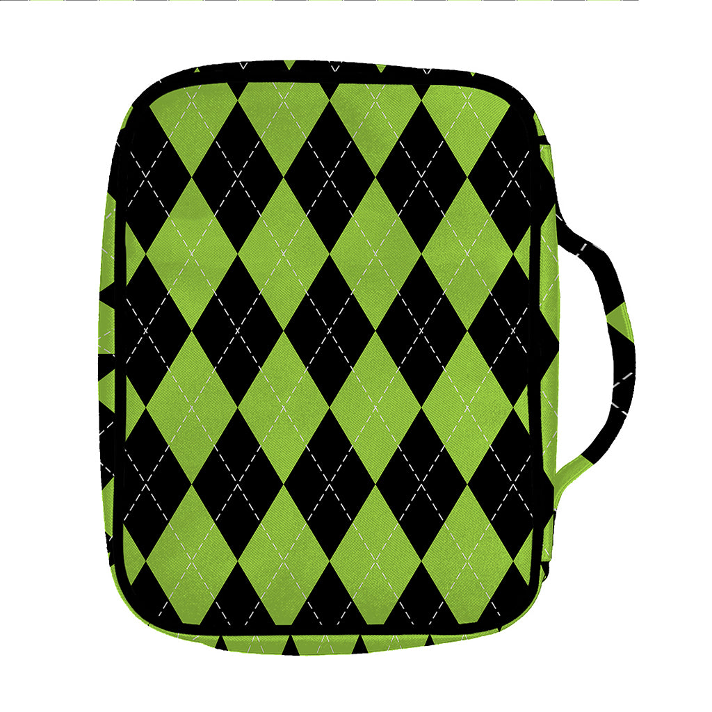 Black And Green Argyle Pattern Print Front Pocket Bible Bag