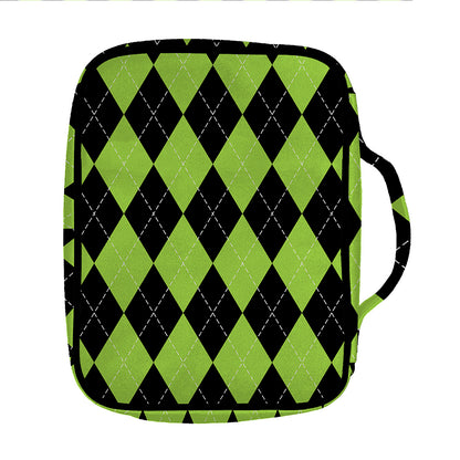 Black And Green Argyle Pattern Print Front Pocket Bible Bag