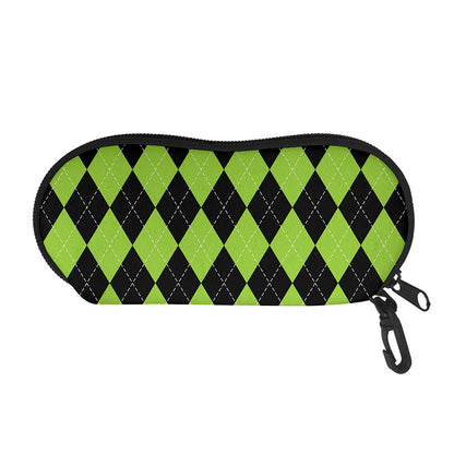 Black And Green Argyle Pattern Print Glasses Case