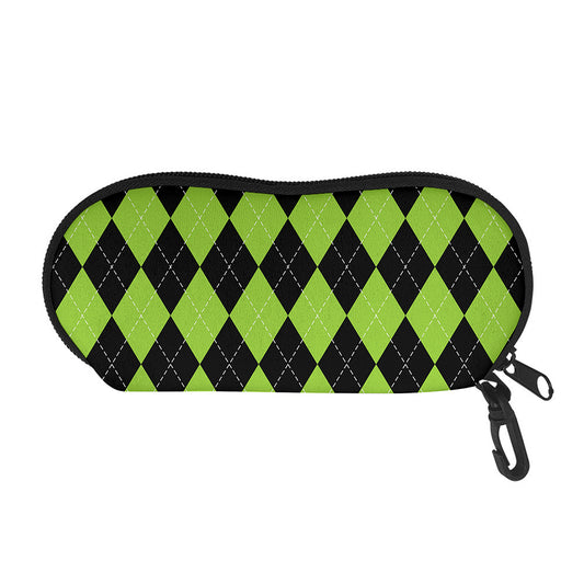 Black And Green Argyle Pattern Print Glasses Case
