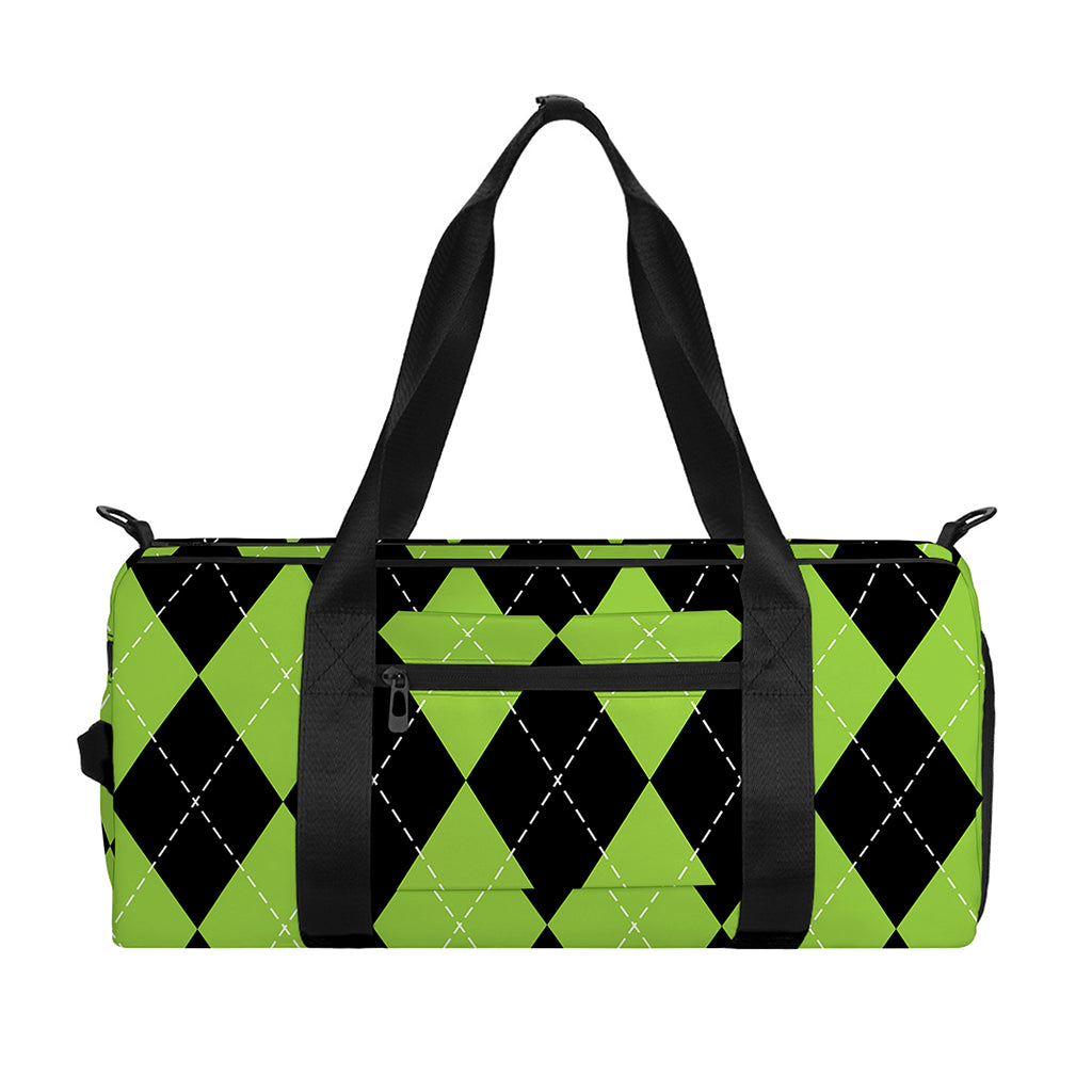 Black And Green Argyle Pattern Print Gym Bag