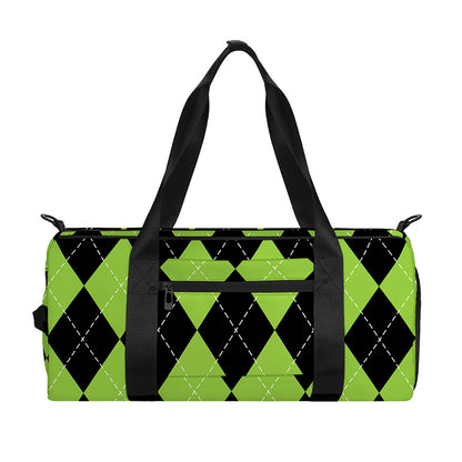 Black And Green Argyle Pattern Print Gym Bag