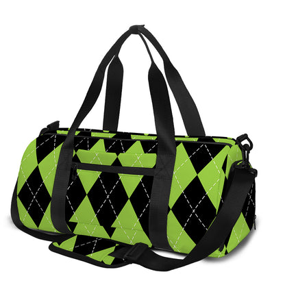 Black And Green Argyle Pattern Print Gym Bag