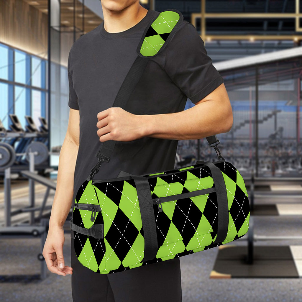 Black And Green Argyle Pattern Print Gym Bag