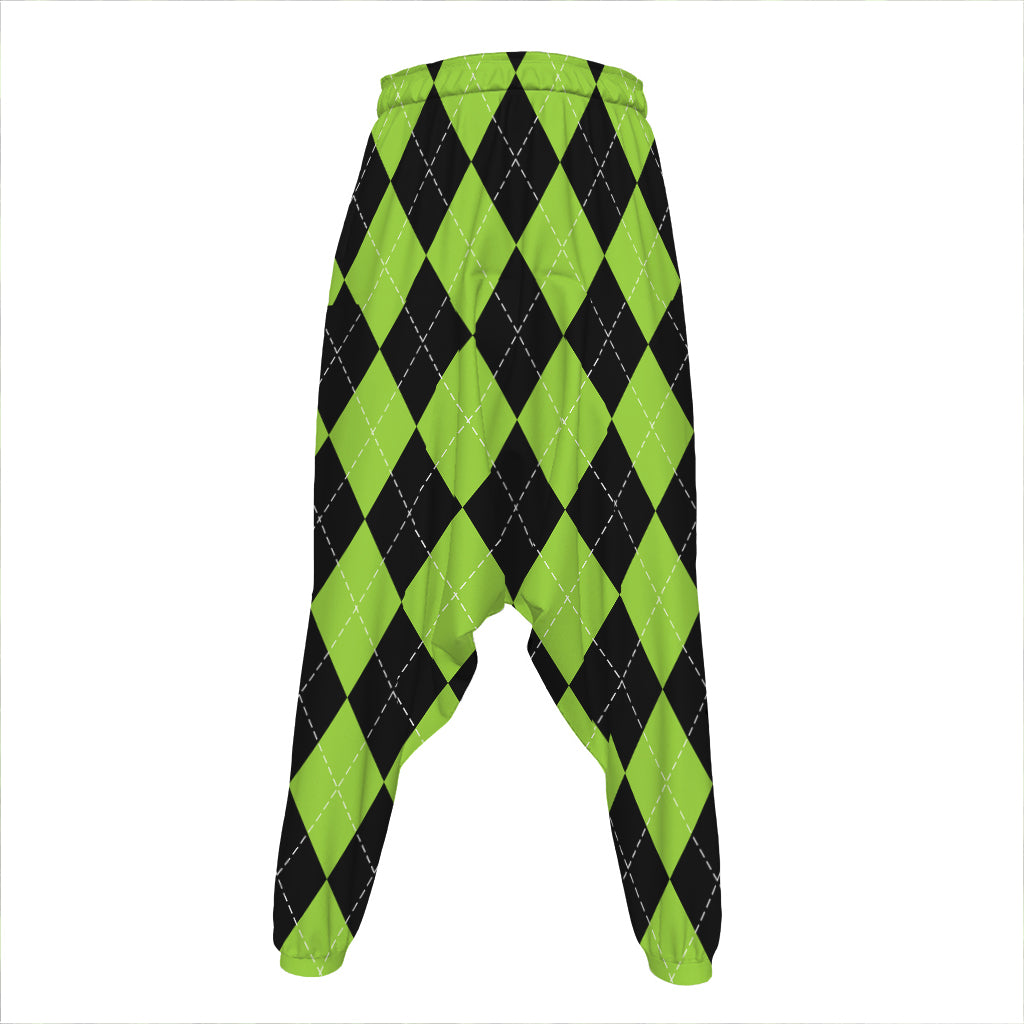 Black And Green Argyle Pattern Print Hammer Pants