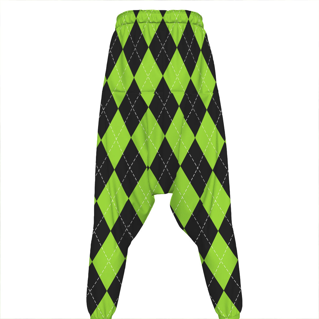 Black And Green Argyle Pattern Print Hammer Pants