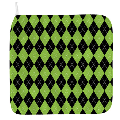 Black And Green Argyle Pattern Print Hand Towel
