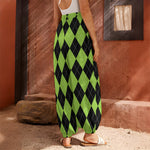Black And Green Argyle Pattern Print Harem Pants