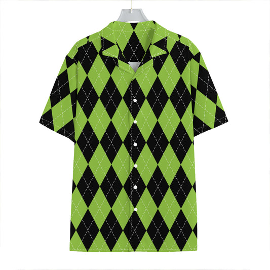 Black And Green Argyle Pattern Print Hawaiian Shirt