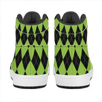 Black And Green Argyle Pattern Print High Top Leather Sneakers