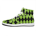 Black And Green Argyle Pattern Print High Top Leather Sneakers