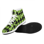 Black And Green Argyle Pattern Print High Top Leather Sneakers