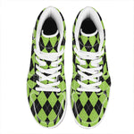 Black And Green Argyle Pattern Print High Top Leather Sneakers