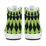 Black And Green Argyle Pattern Print High Top Leather Sneakers